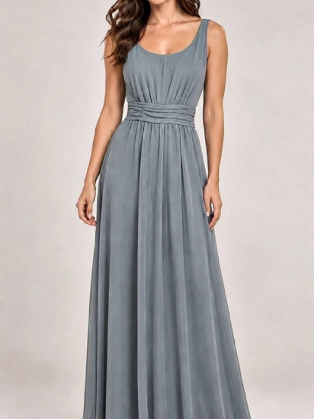 Birdy Grey Blue Gray Ruched Maxi Bridesmaid Dress – Large